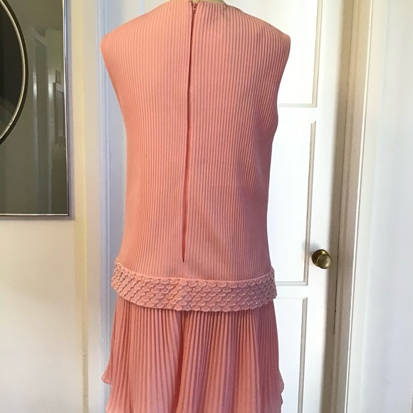 Vintage 60s Pink Drop Waist Mod Beaded Cocktail Dress - Picture 7 of 8